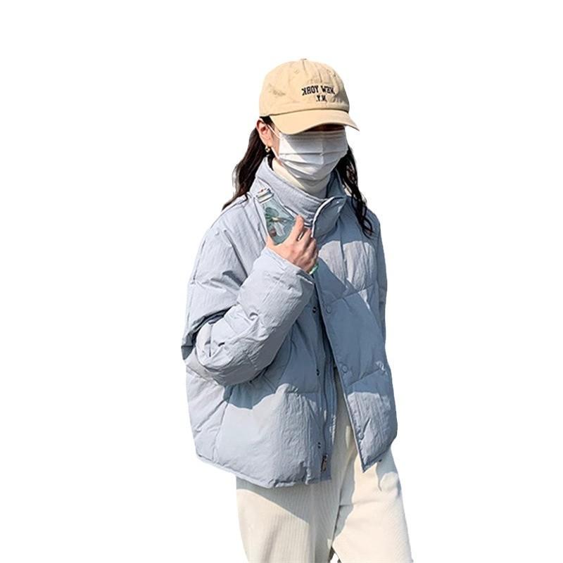 Фиолетовый короткий пуховик женский зимняя белая утиная пуховая куртка с воротником-стойкой легкая куртка