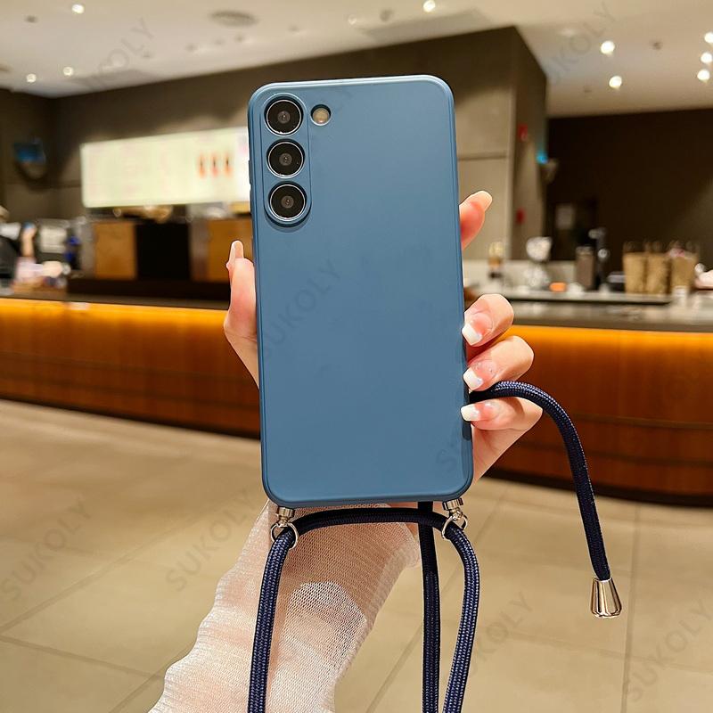 Чехол-бампер с ремешком через плечо из жидкого силикона для Samsung Galaxy S23 FE S25 Edge S26 S24 Ultra A17 A57 A37 A55 A56 A16 5G