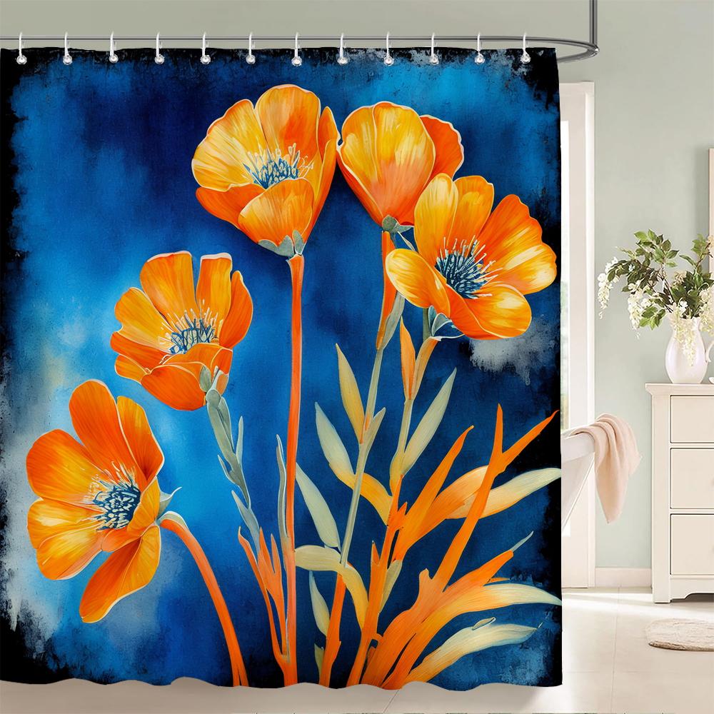 Tulip Flowers Print Shower Curtains Watercolor Boho Floral Waterproof Polyester Bathroom Bathtub Curtain Room Decor With Hooks