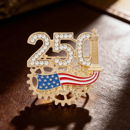 Женская Брошь Золотая 3D Цифра 250 Стразы Механический Зубчатый Основание Металлическое Дизайн Брошь-Булавка Сверкающая Цифровая Наклейка