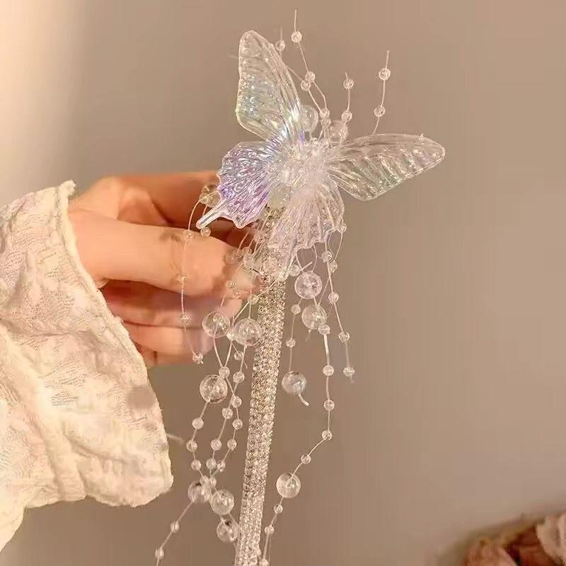 Fairy Butterfly Tassel Claw Clip – Transparent White Mori Style Hair Accessory