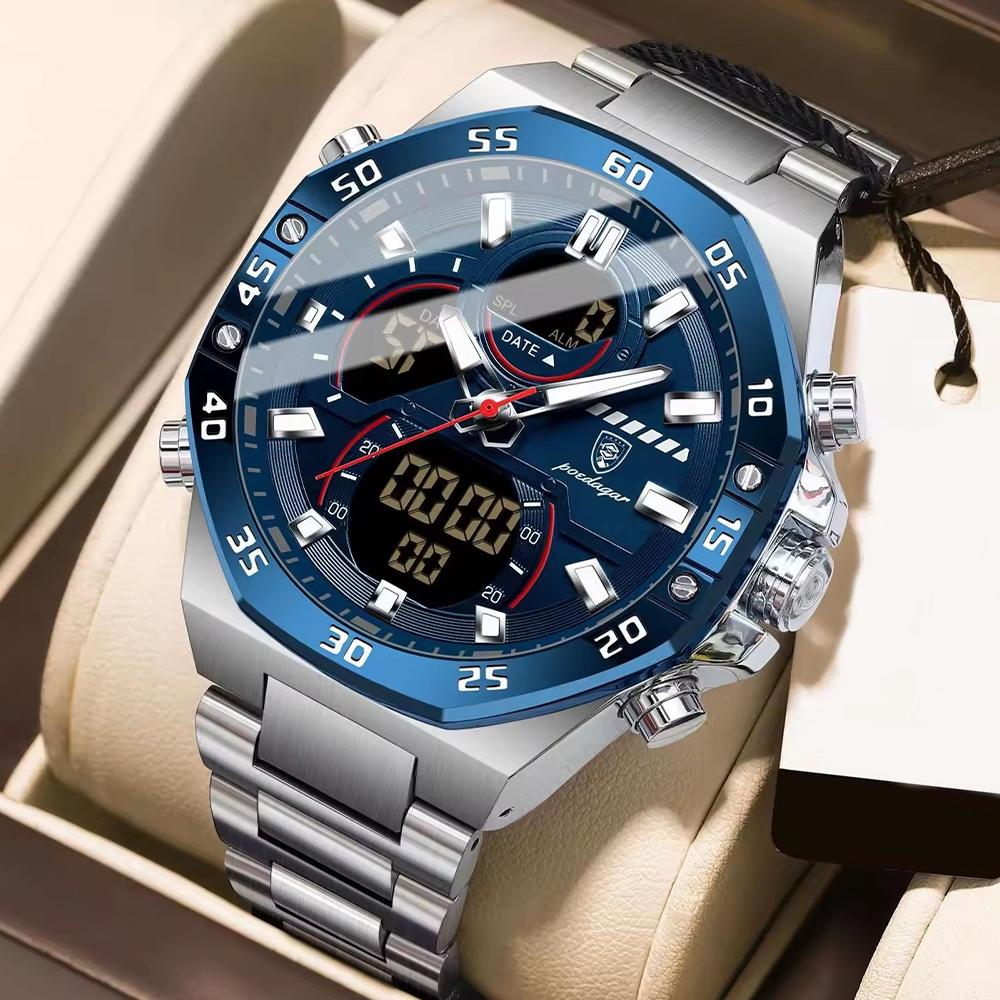 Мужские цифровые аналоговые часы - водонепроницаемый светодиодный ночник, модные наручные часы для отдыха на открытом воздухе для повседневного и активного отдыха