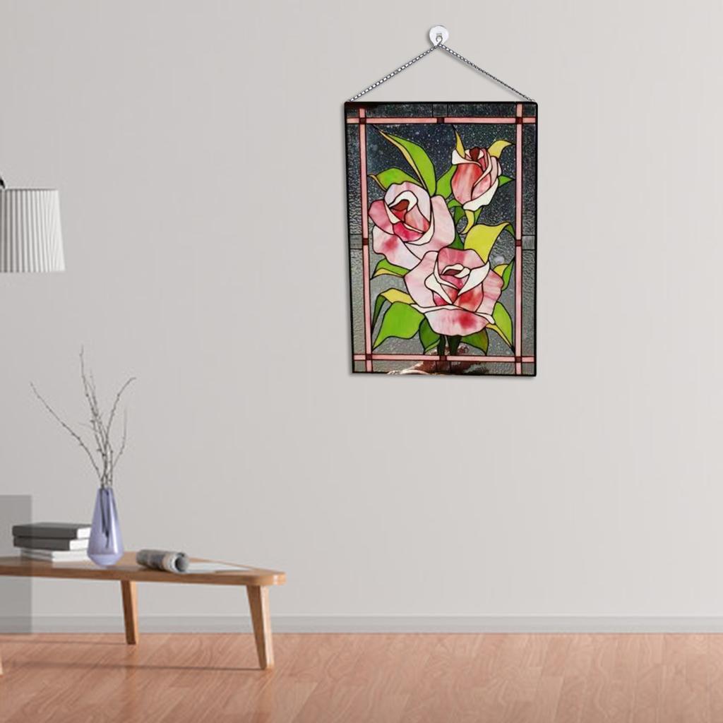 Stained Glass Window Stained Glass Window Hangings Panel Gorgeous Flowers with Chain Stainglass Window Decors Wall Art Flowers