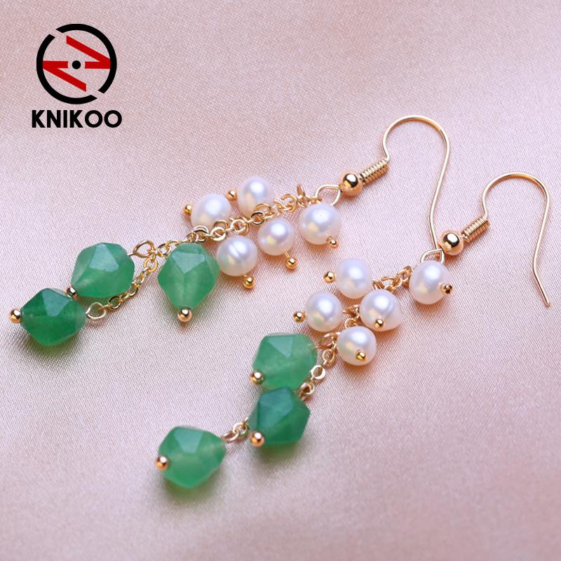 KNIKOO Зеленые серьги-капли для женщин, модные серьги с натуральным пресноводным жемчугом, ювелирные изделия для подарков на свадьбу