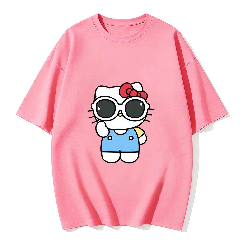 2026 новый летний милый графический топ HelloKitty повседневный хлопковый топ с коротким рукавом для женщин и девочек Каваи мультяшный принт Streetwear