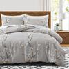 Light Grey Floral Duvet Cover Queen King, Microfiber Flower Plum Blossom Print Bedding Set Reversible Botanical Comforter Cover