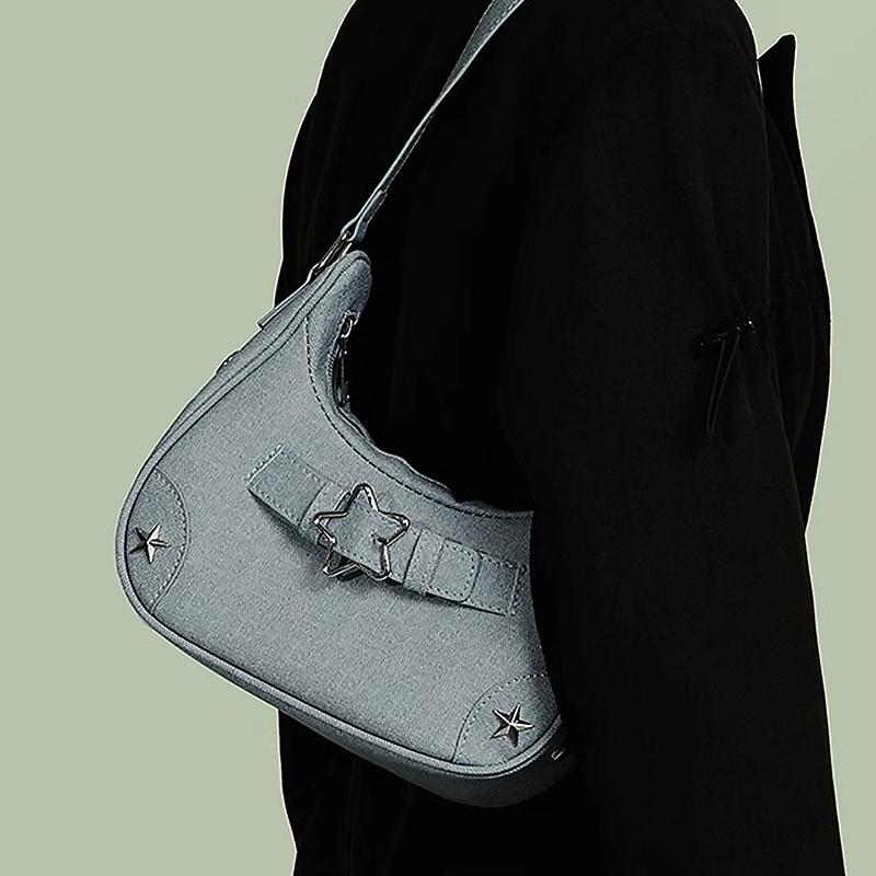 Vintage Casual Cute White Star Shoulder Underarm Tote Bag Ladies Sling Bags Leather Zip Purses Handbags For Women