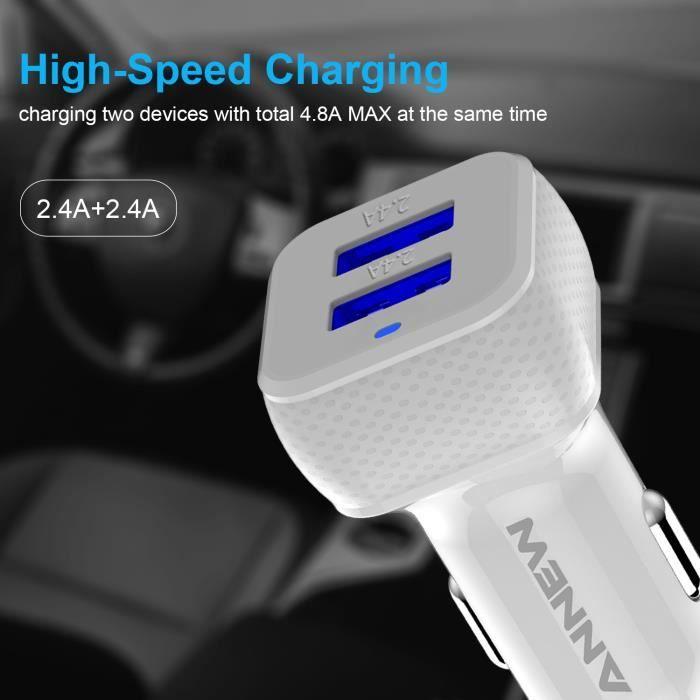 Annew Chargeur De Voiture Double Ports USB 24W / 4.8A Pour iPhone /Pro Samsung Galaxy Note 9 8 Note 9 8 LG HTC