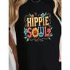 Женская футболка HIPPIE SOUL Винтажная Черная С круглым вырезом С коротким рукавом 60-е 70-е Ретро Цветочный принт Бохо Фестиваль Летняя Узкого кроя Топ
