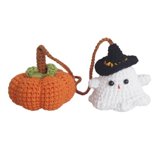 Хэллоуин Вязаная крючком Тыква и Привидение Подвеска для машины Ручная работа Мини Вязаная Тыква Привидение Подвесное украшение для зеркала заднего вида автомобиля Аксессуары для интерьера
