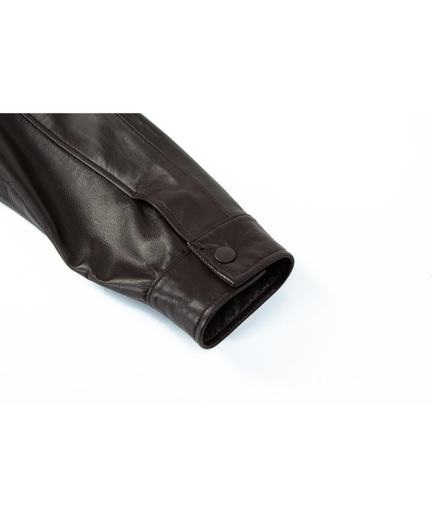 Bttb Real Leather Midi Shirt Jacket (Dark Brown)