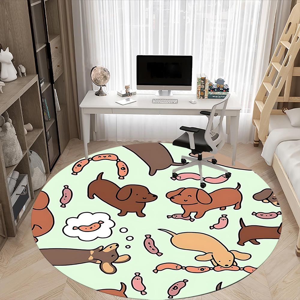 1pc Dogs Sausages Office Round Area Rug, Indoor Mat Suitable ForOffice, Under Office Chairs Bedroom Living Room Home Decor, Room Deco, n56