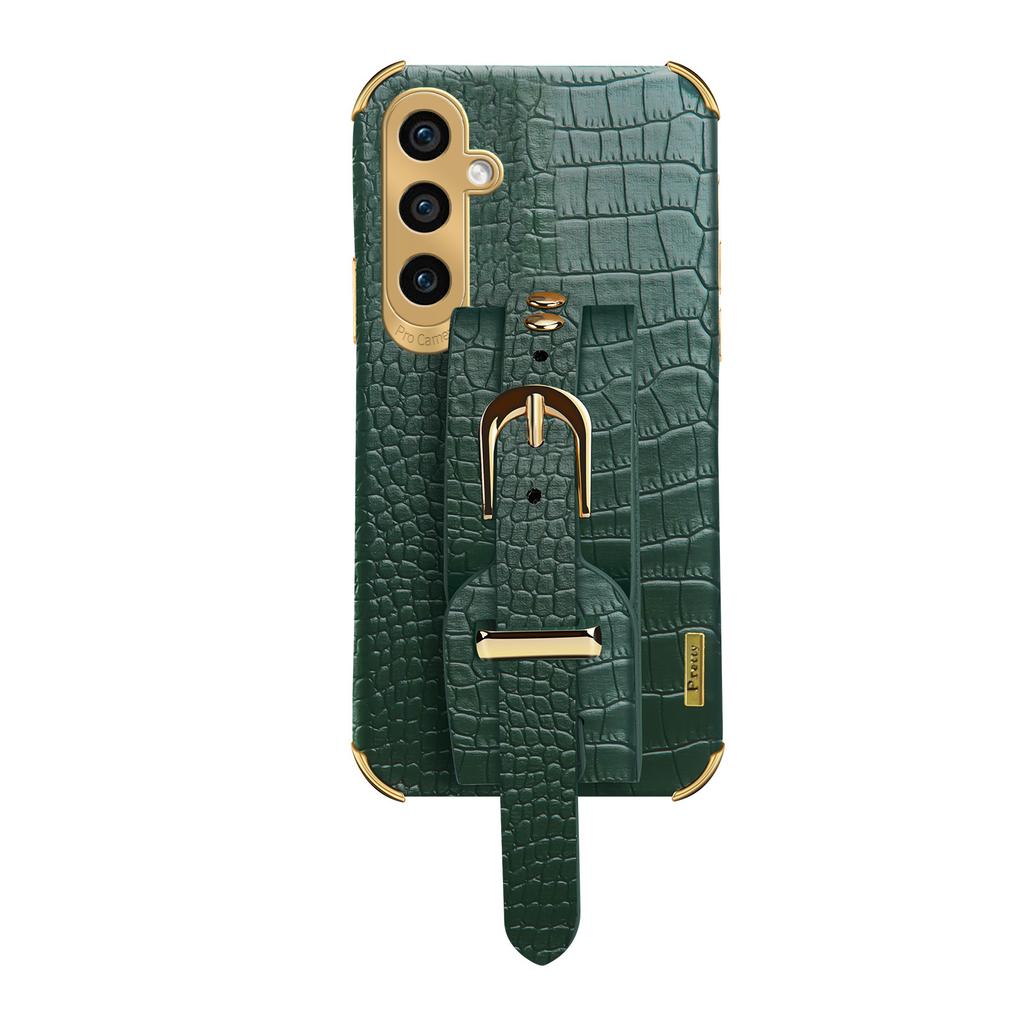 For Samsung Galaxy A15 4G/A15 5G Cell Phone Case Crocodile Texture Wristband Kickstand Back Cover