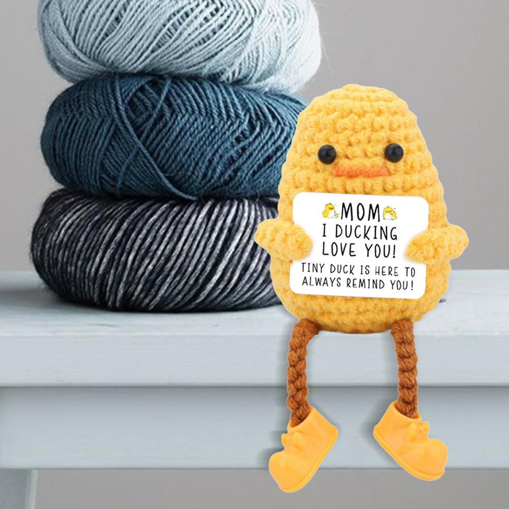 Милый вязаный крючком утенок с карточкой «Позитивная энергия», вязаная игрушка-утенок, многоразовый плюшевый шерстяной утенок для декора дома, комнаты, подарок на день рождения, 13x5 см