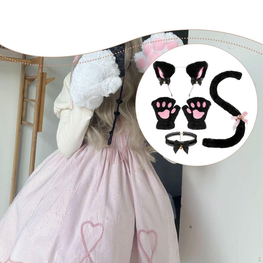 Комплект костюма кошки для косплея: милый ободок и хвост с шейным платком,