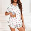 Women's Silk Pajamas Button Homewear Floral Print Short Sleeve Satin Pajama Set 2 Piece Set