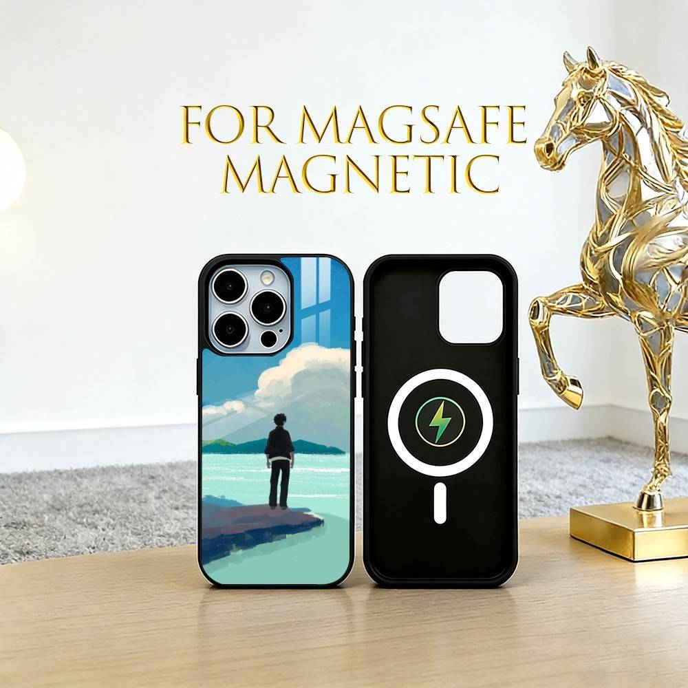 Чехол для телефона "Одна у моря" для iPhone 17, 16, 15, 14, 13, 12, 11 Plus, Pro, магнитный с Magsafe, беспроводная зарядка