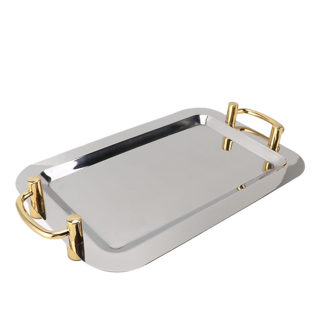 Stainless Steel Serving Tray Exquisite Elegant Mirror Surface Golden Carrying Handle 304 Stainless Steel Dinner Plates