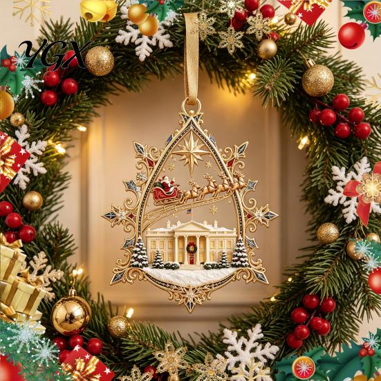 Festive Room Bedroom Decorations 250th Anniversary USA White House Christmas Tree Ornament, 2D Acrylic 1776-2026 Commemorative Durable Holiday