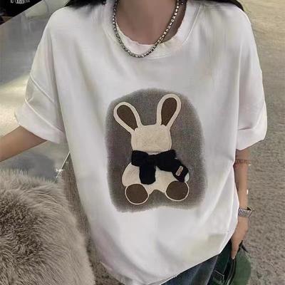 Одежда с короткими рукавами для женщин на весну и лето, новый стиль, кролик, пара, свободная, утолщенная футболка, топ