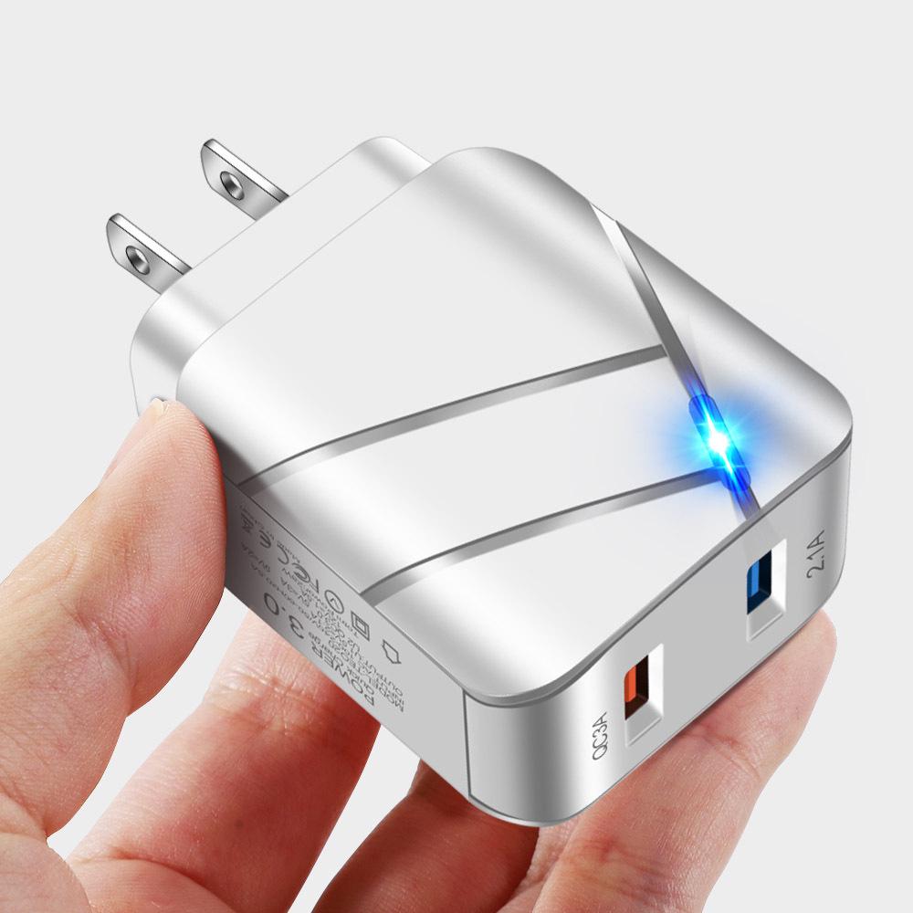 Двухпортовое USB-зарядное устройство: Многопортовое быстрое зарядное устройство QC3.0 и 2.1A, дорожный адаптер, совместимый с US/EU
