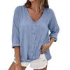 Women's Fashion Casual Solid Color V-Neck Chest Button Seven Sleeve T-Shirt Top