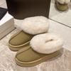 Зимние ботинки для женщин, новинка 2024 года, зимняя кашемировая теплая толстая подошва, без волос, полутапочки на каблуке, хлопковая женская обувь