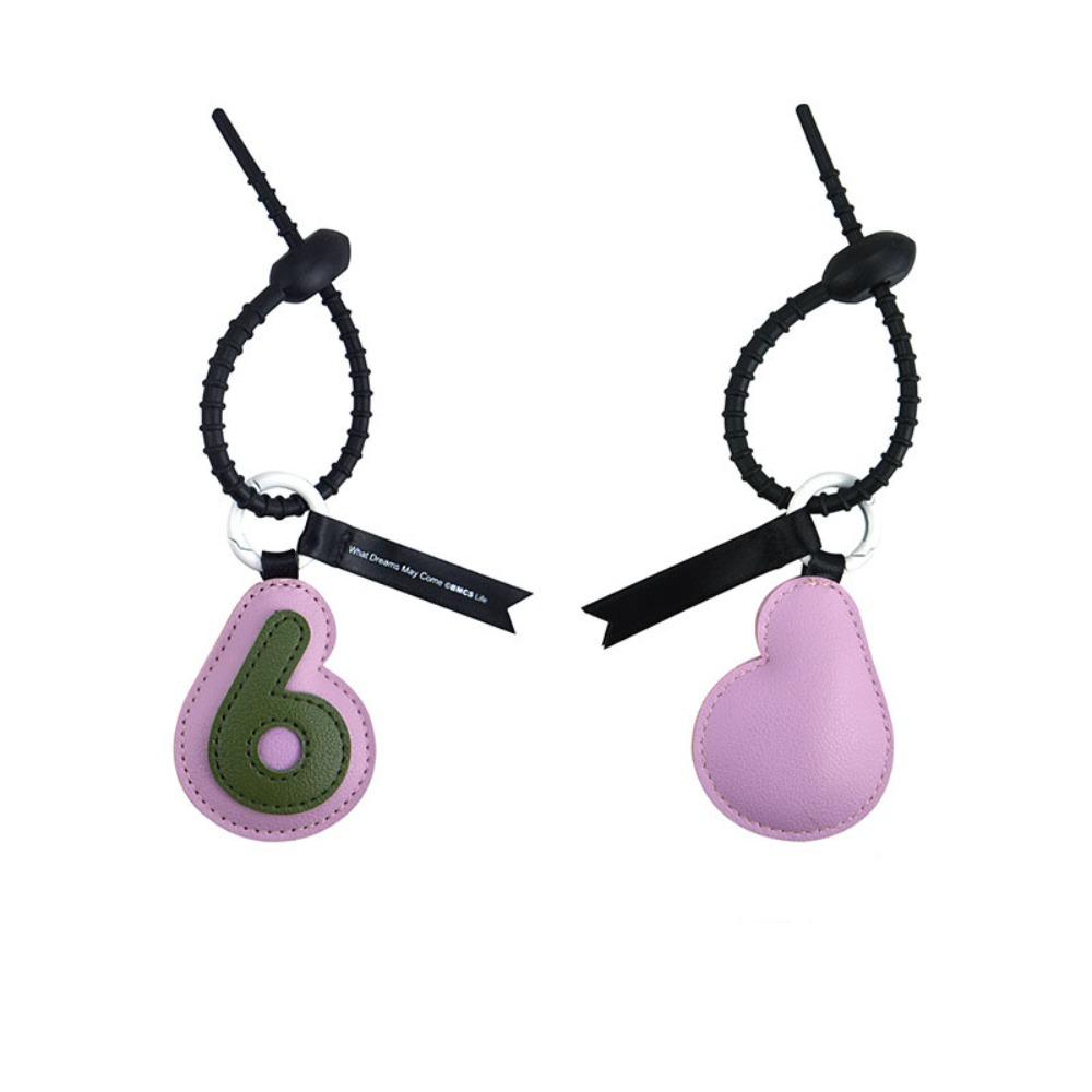 Hand-sewn Number PU Leather Keychain Bag Charm Leather Key Ring Girls Couple Girlfriends