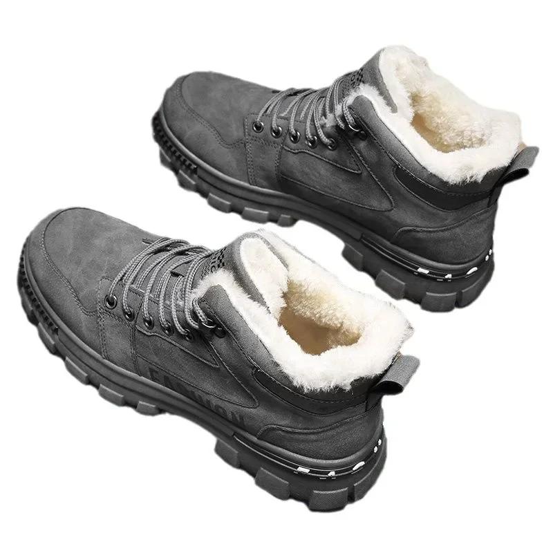 Мужские зимние ботинки, зимние, нескользящие, плюшевые, для дома, теплые, устойчивые к холоду, ботинки для снега, высокие, на платформе, со шнуровкой, для спорта на открытом воздухе