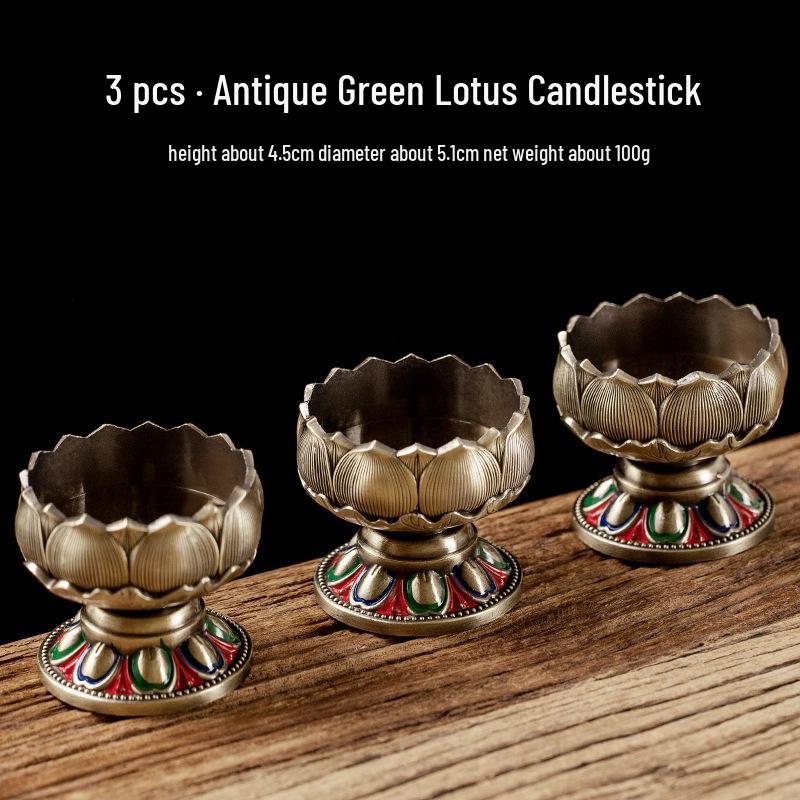Полностью металлический набор подсвечников-лотосов для буддийских подношений