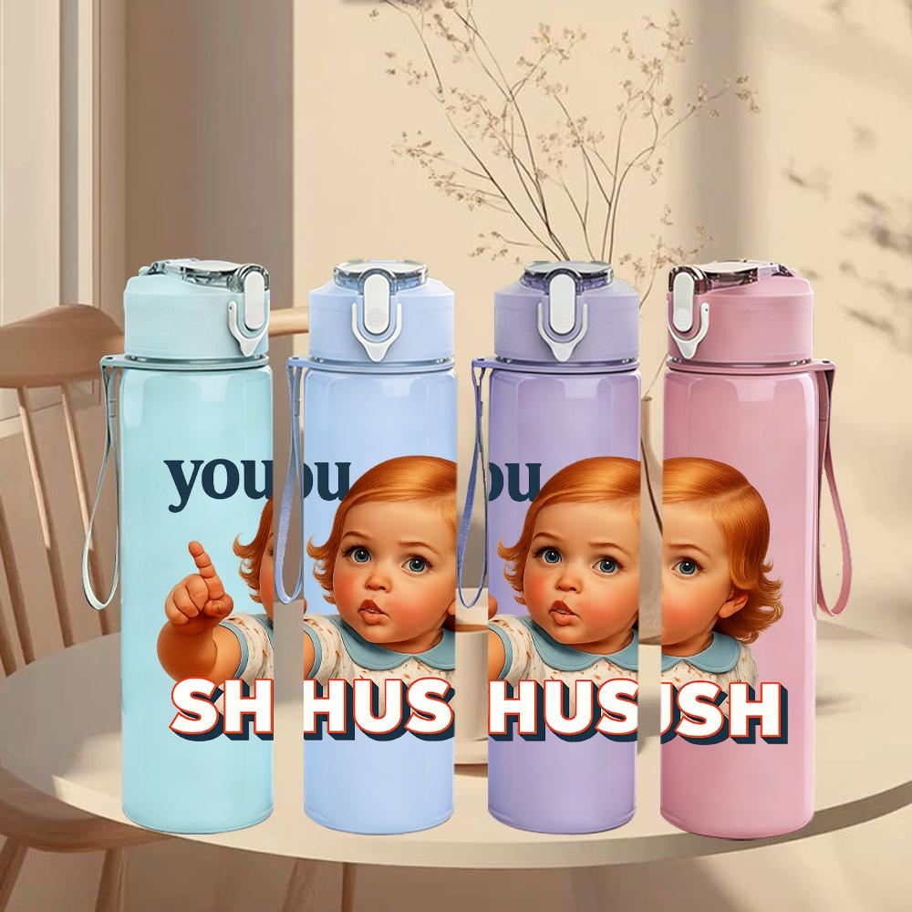 1PC Baby Shush Gesture Graphic,750ml Color Plastic Sports Water Bottle,Leakproof Flip Straw Lid,Suitable for Sports Office Home Use