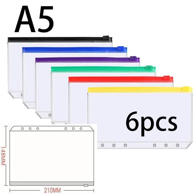 A5 A6 A7 Сумки на молнии с вкладышами 6 отверстий Карманы для переплетов Пластиковые папки на молнии Водонепроницаемые документы Блокноты Карты