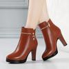 9cm Elegant Fashion Soft Leather Shoes Women's Ankle Boots Fall Winter 2025 Block High Heels Short Fur Boots for Office Model