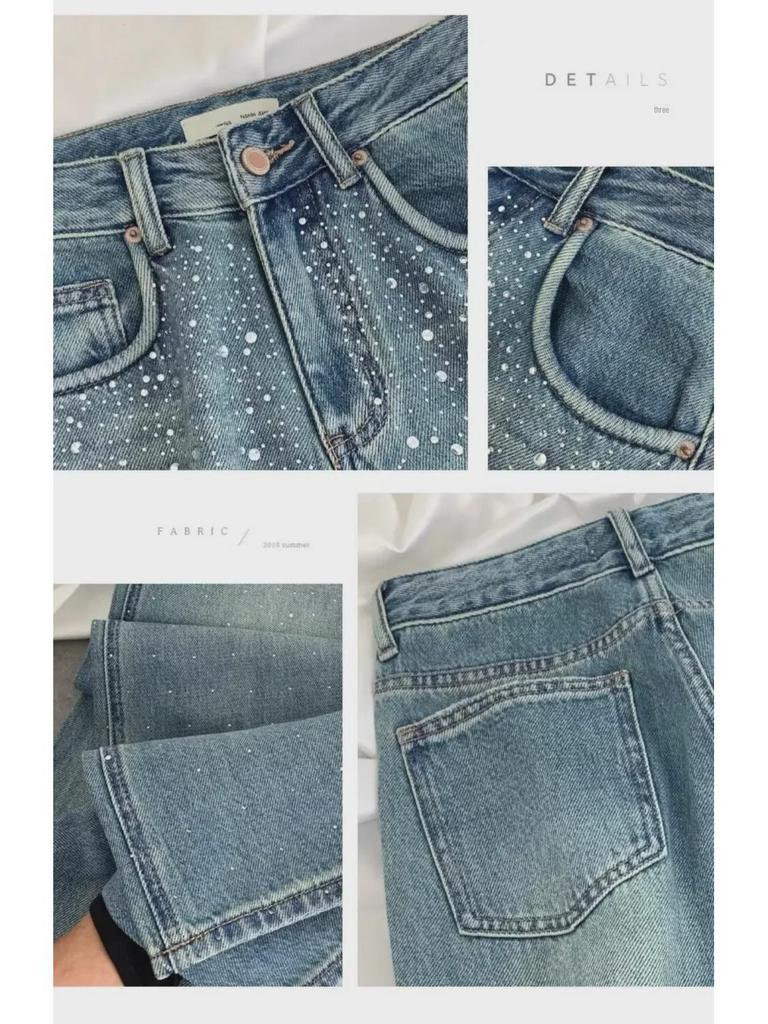 Starry Diamond High Waist Straight Jeans for Women: Slim, Loose Fit Trousers - New Summer & Spring Collection
