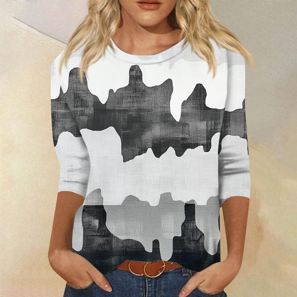 Женская модная повседневная свободная футболка с круглым вырезом и рукавами 3/4 с принтом, женский топ