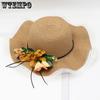 WTEMPO Летняя соломенная шляпа со свежими цветами и волнистыми краями, женская соломенная шляпа с большим карнизом, солнцезащитный козырек, уличная дорожная шляпа от солнца