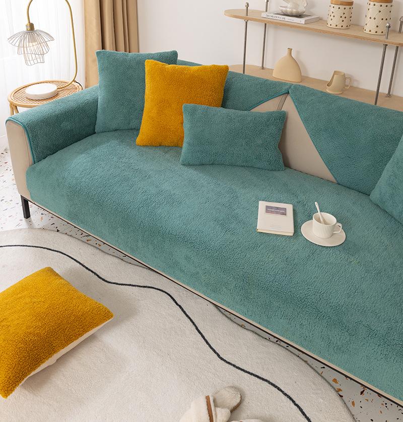 Зимний шерстяной флисовый чехол для дивана, плюшевые подушки, утепленный, нескользящий, однотонный, защитный чехол для дивана для гостиной