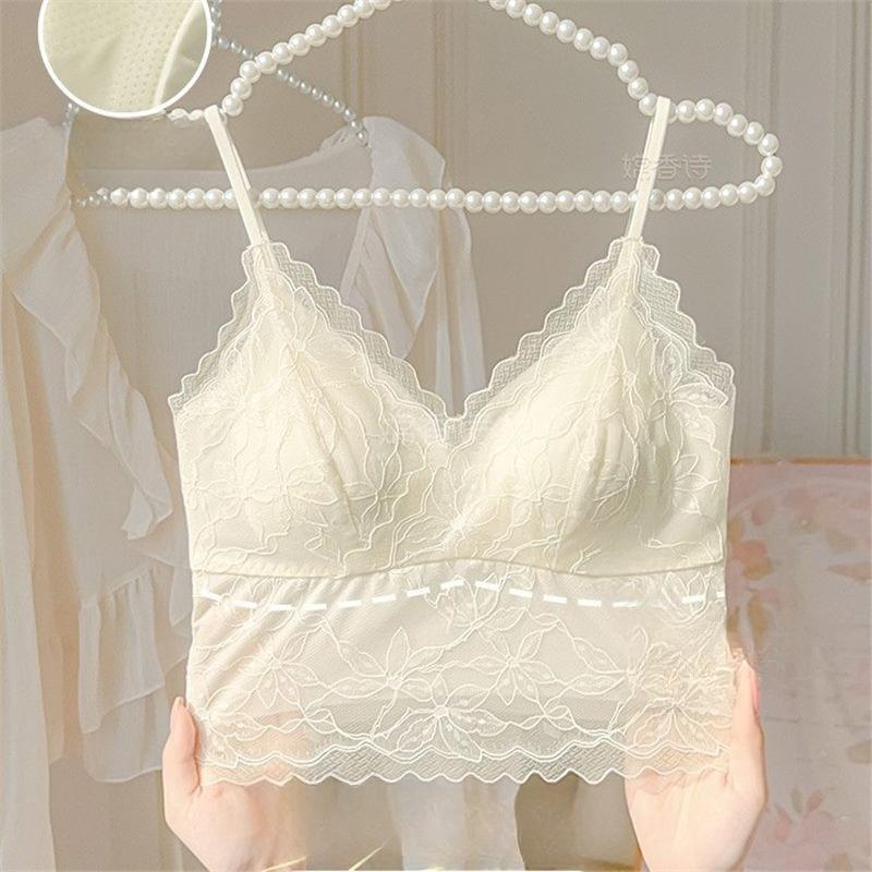 Women Lace Bras Top Comfortable Bralette Solid Color Sexy Underwear Vest Female Hollow Out Wireless Lingerie Seamless Bra