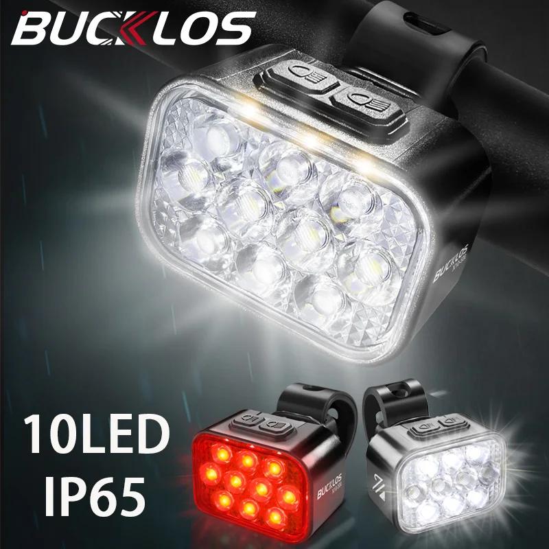 Комплект велосипедных фонарей BUCKLOS 1100 мАч 350 мАч Передний задний фонарь для велосипеда USB-аккумуляторная велосипедная фара Задний фонарь Сверхлегкие фонари