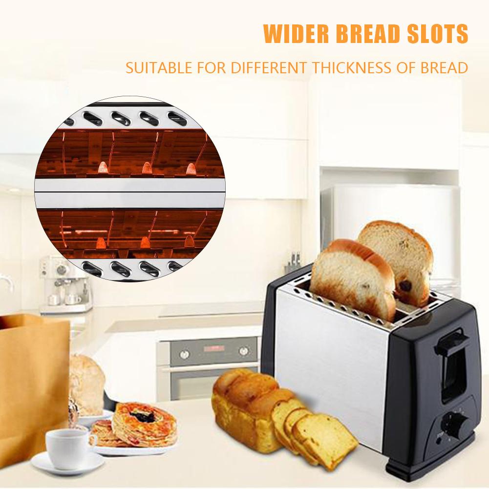 2 Slices Bread Baking Oven Fast Heating Mini Breakfast Toaster Stainless Steel Wide Slot 6 Toast Settings for Bread Bagel Waffle