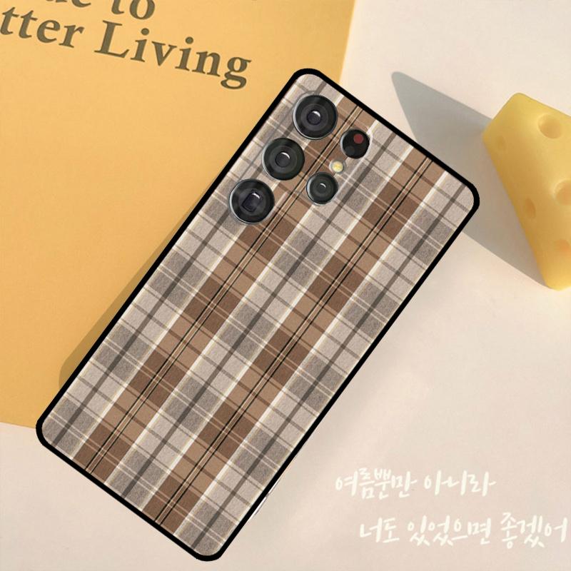 Коричневый Клетчатый Чехол Для Телефона Для Samsung Galaxy S24 S25 Ultra S9 S10 S20 S22 S21 Plus S23 FE Задняя Крышка Корпус