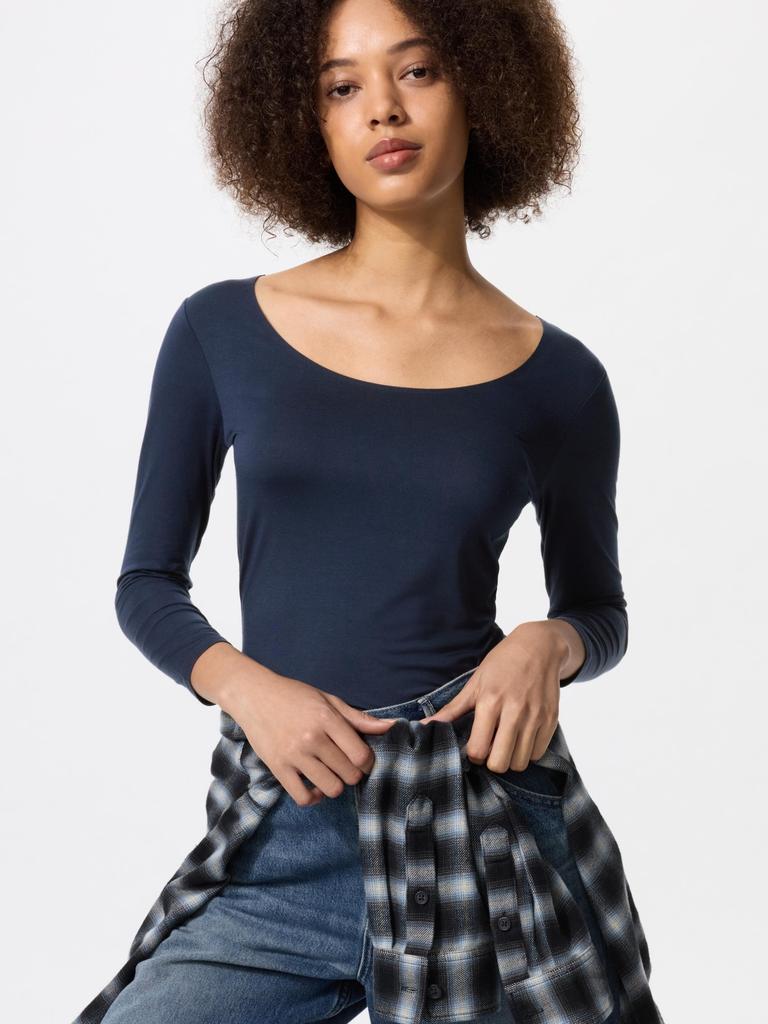 Uniqlo Футболка Japan HeaTTech U-образным вырезом с рукавом 8 мин.