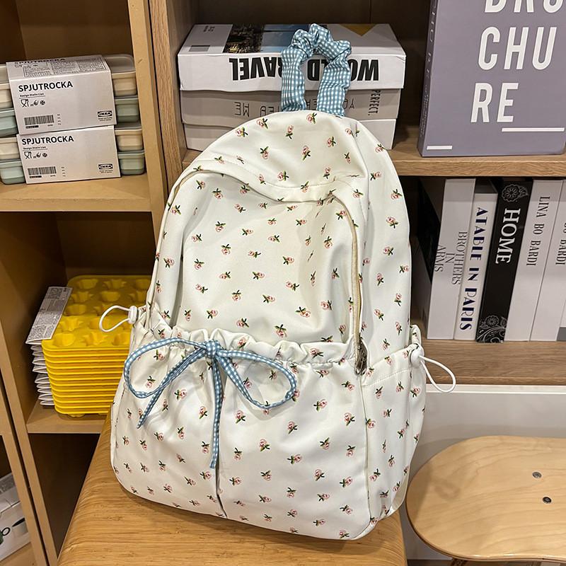 Nylon Floral Backpack For Teens With Drawstring Design For Teen Girls Daily Carry