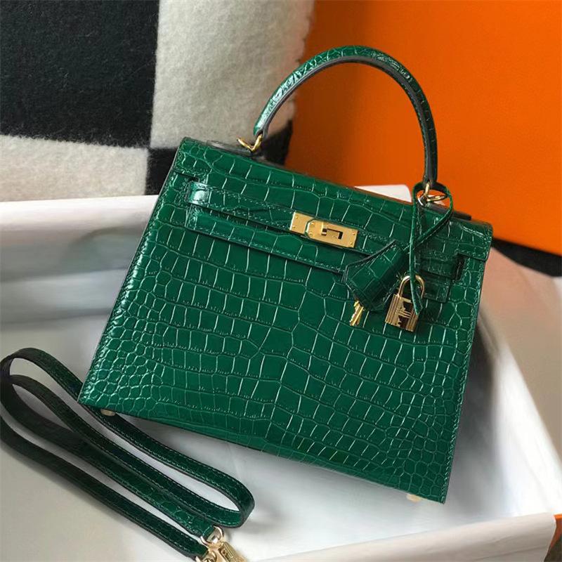 Haute Couture Classic 25 Crocodile Pattern Head Layer Leather Cross Cross Carrying Bag Fashion Texture Women Bag