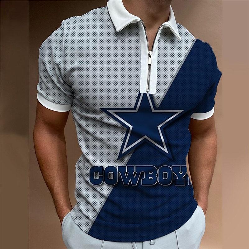 Мужская рубашка-поло, повседневная рубашка на молнии с коротким рукавом, модная повседневная рубашка на молнии на лето и весну, стандартная посадка, рубашка с 3D синим принтом пентаграммы