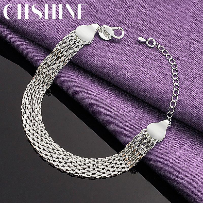 CHSHINE Браслет из стерлингового серебра 925 пробы 10 мм Плетение Геометрия Для женщин Мужчин Вечеринка Мода Шарм Ювелирные изделия