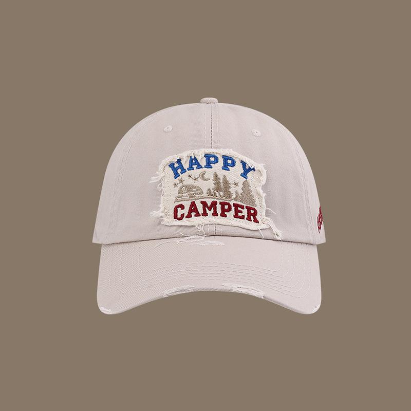 Кепка-бейсболка пэчворк 'Счастливый турист' Регулируемая Snapback Легкий полиэстер Потертый дизайн с графикой леса и костра
