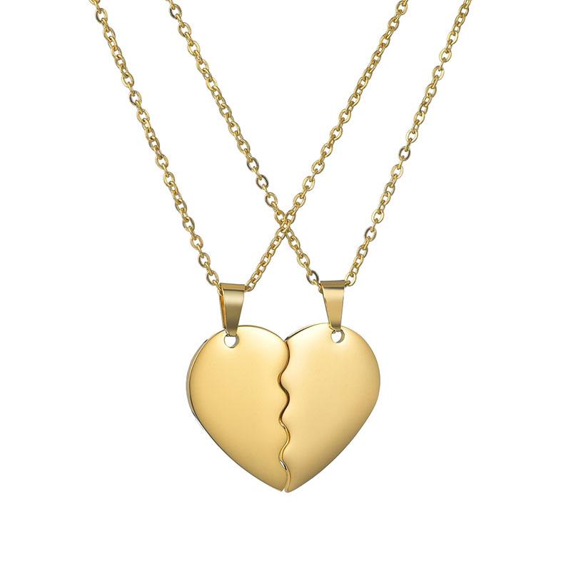 Titanium Steel Heart-Shaped Couple Necklace with Engraving Option