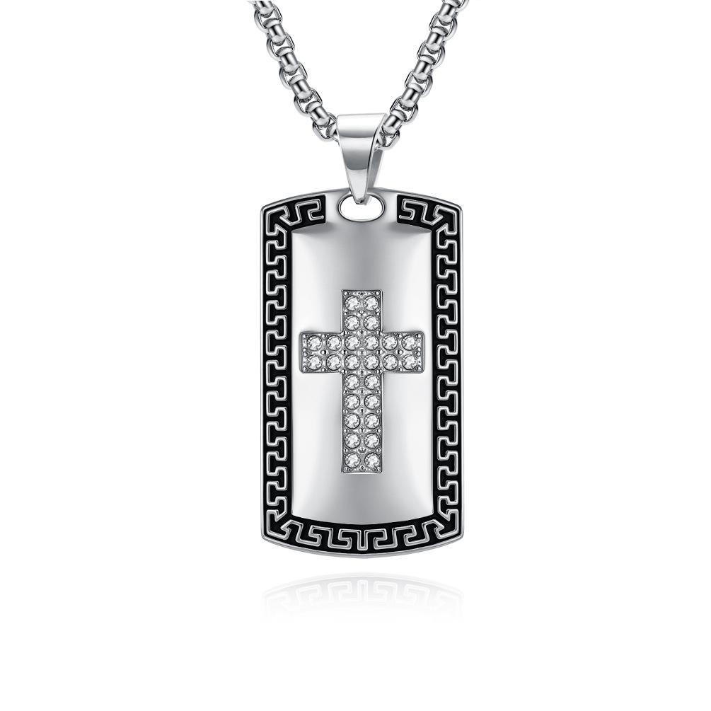Retro Full Diamond Stainless Steel Cross Pendant Men's Niche Personality High Quality Wear Necklace Jewelry