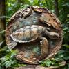 Sea Turtle Wooden Wall Art Decor, Round 2D Flat Sign, Art Deco Style, Marine Animal Themed Hanging Plaque